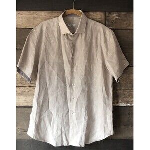 Neros Fumato Positano Men’s Short Sleeve Shirt Linen￼/Lino Button Down Khaki 3XL